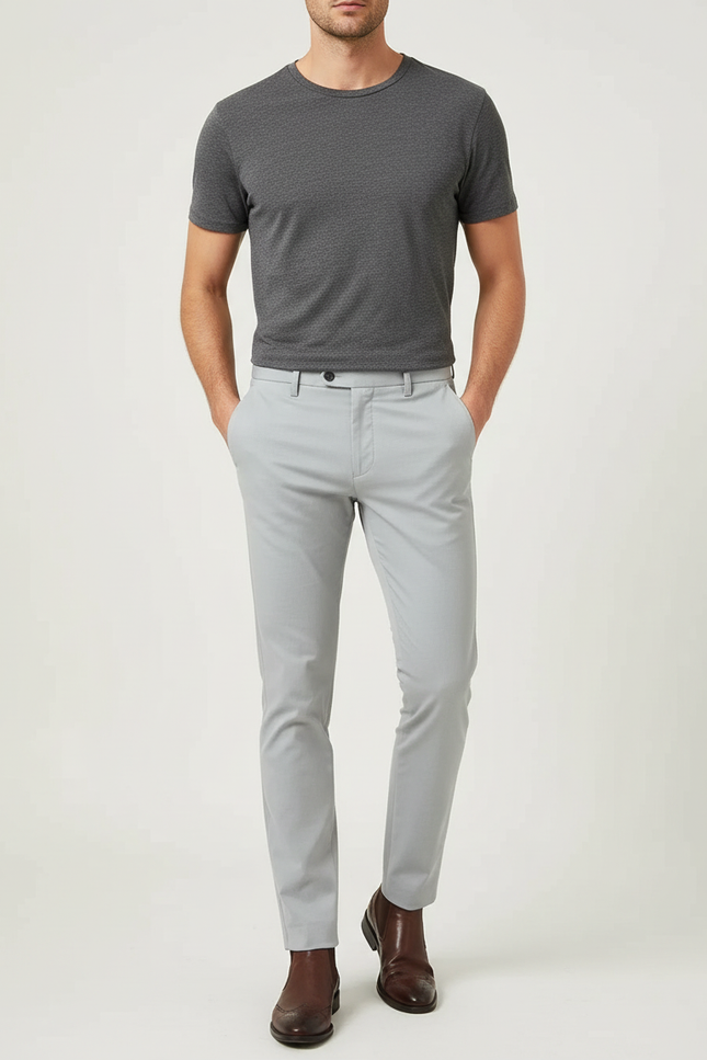 Pantalon Beige Slim Fit Uni Décontracté Coton Homme - Gris