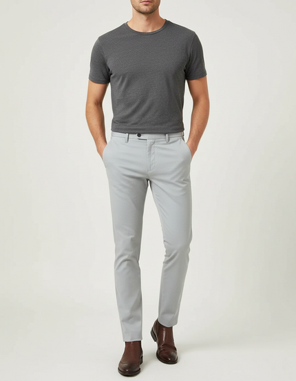 Pantalon Beige Slim Fit Uni Décontracté Coton Homme - Gris