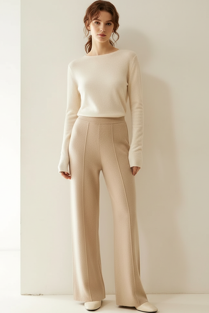 Pantalon Beige Cachemire Ample Confortable Chaud Élégant - Maille