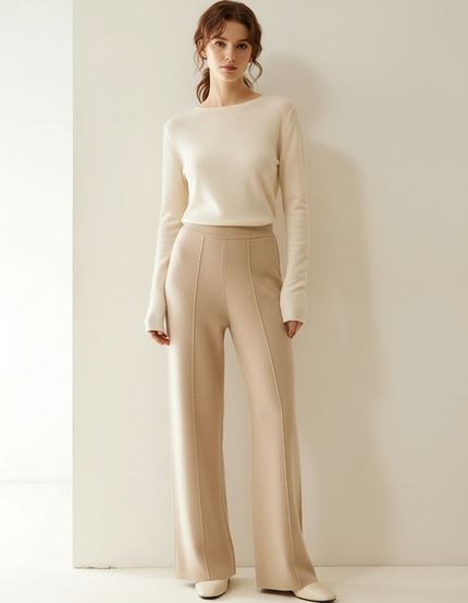 Pantalon Beige Cachemire Ample Confortable Chaud Élégant - Maille