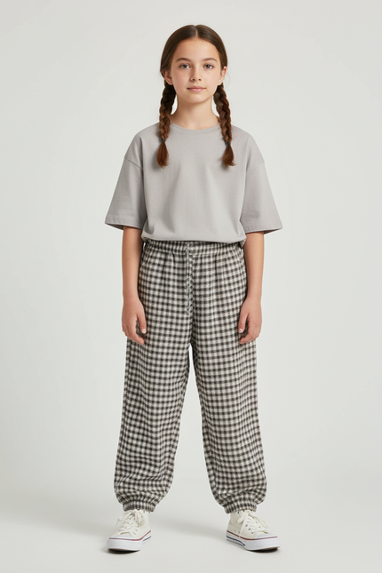 Pantalon Carreaux Beige - Tweed