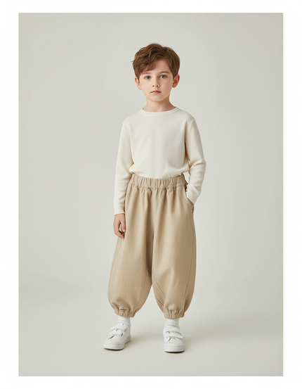Pantalon Beige Ample Coton Sarouel Décontracté Enfant - Toile