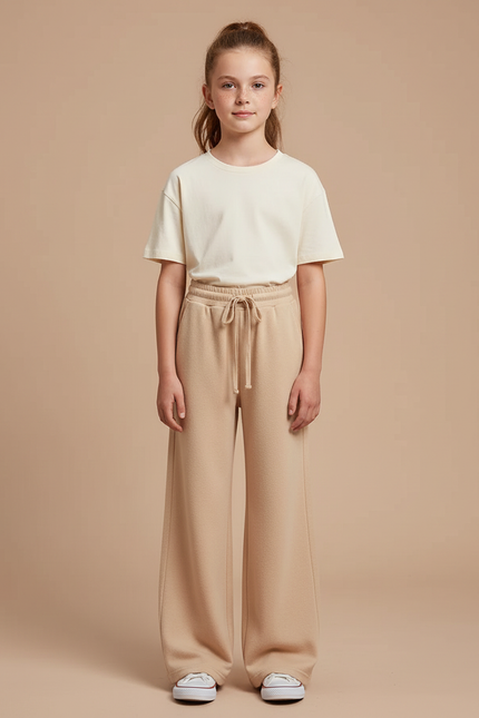 Pantalon Beige Ample Molletonné Confortable Fille
