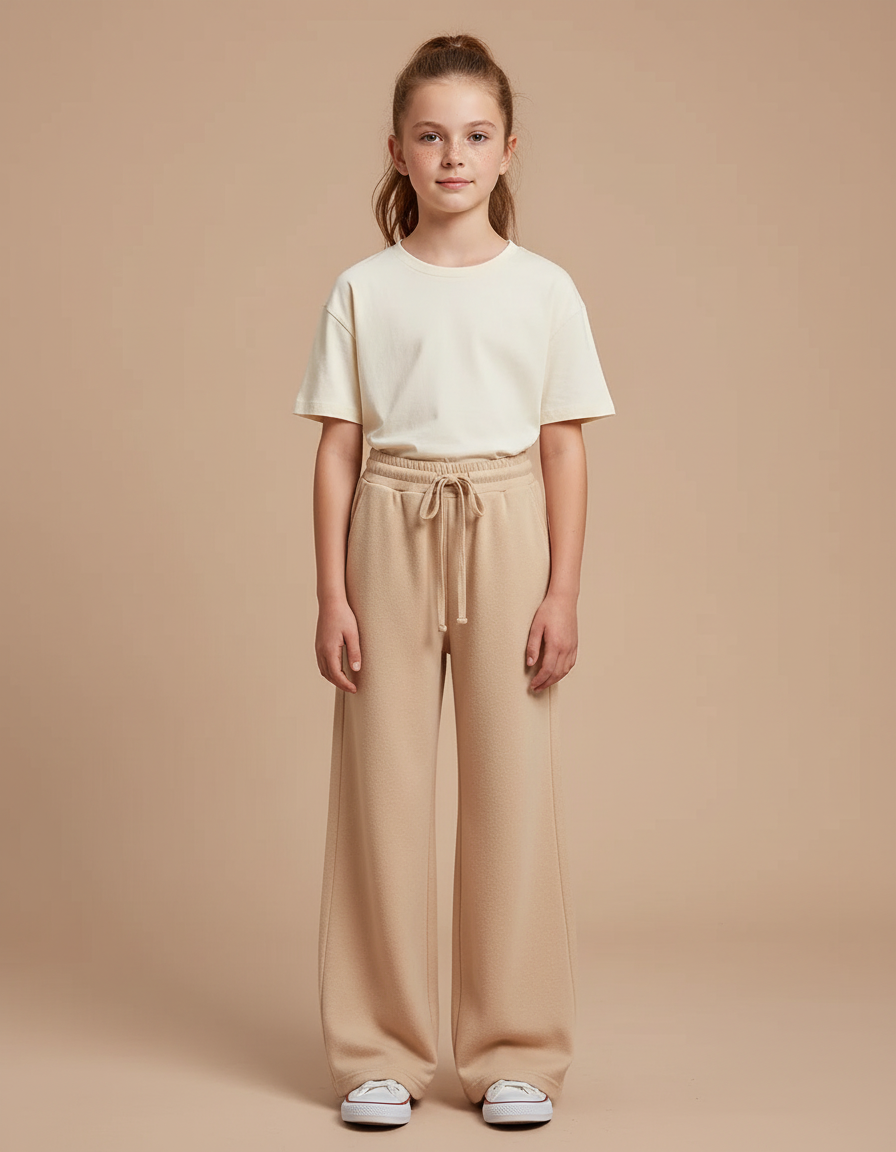Pantalon Beige Ample Molletonné Confortable Fille