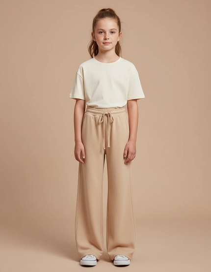 Pantalon Beige Ample Molletonné Confortable Fille