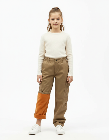 Pantalon Beige Cargo Doublé Polaire Enfant - Kaki Gabardine