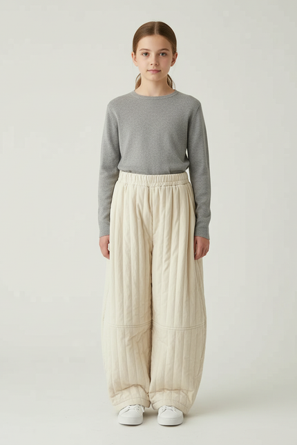 Pantalon Beige Matelassé Enfant Ample Hiver Chaud - Molleton