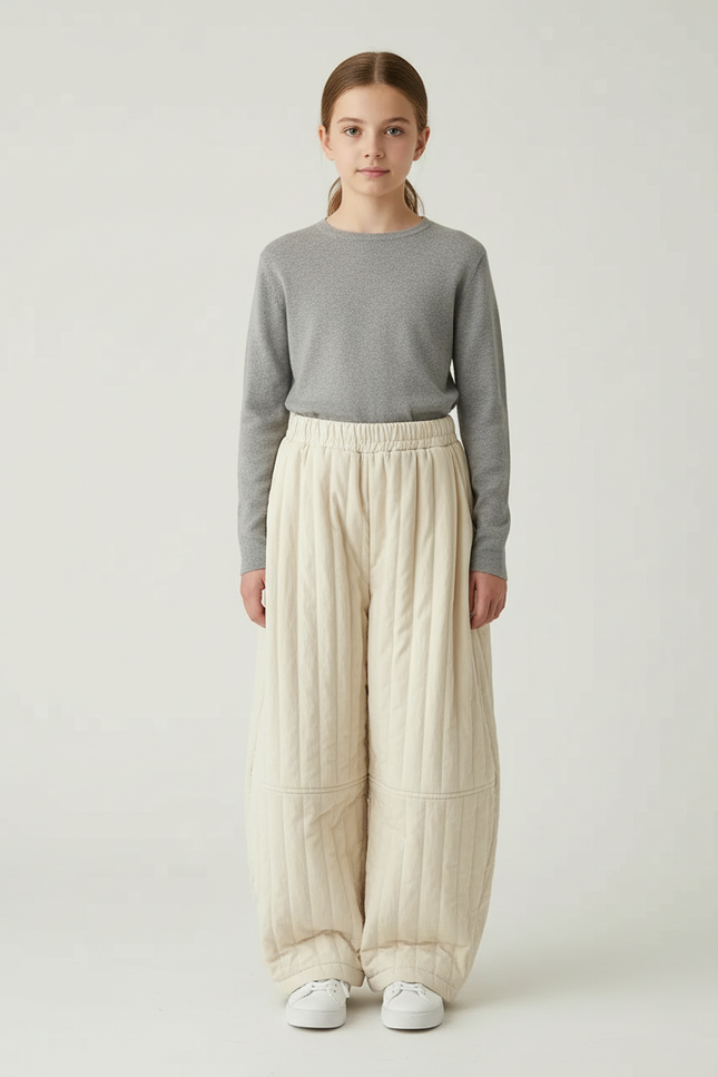 Pantalon Beige Matelassé Enfant Ample Hiver Chaud - Molleton