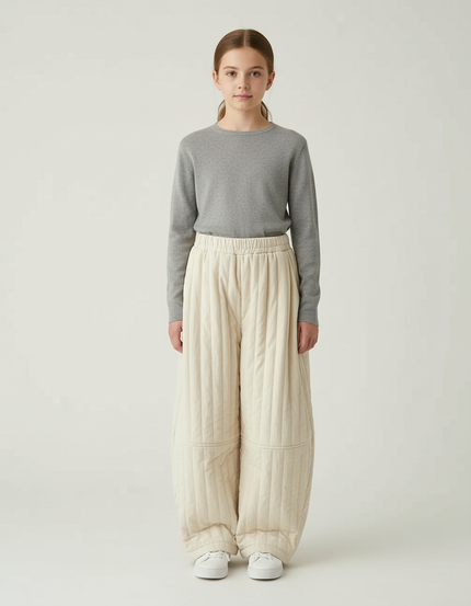 Pantalon Beige Matelassé Enfant Ample Hiver Chaud - Molleton