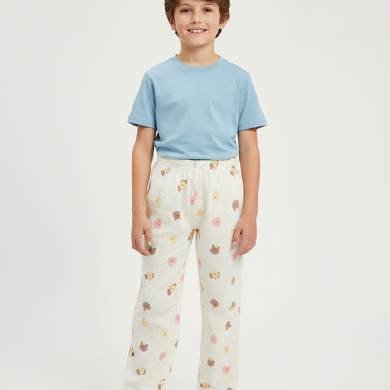 Pantalon Beige Coton Imprimé Animalier Décontracté Enfant - Molleton