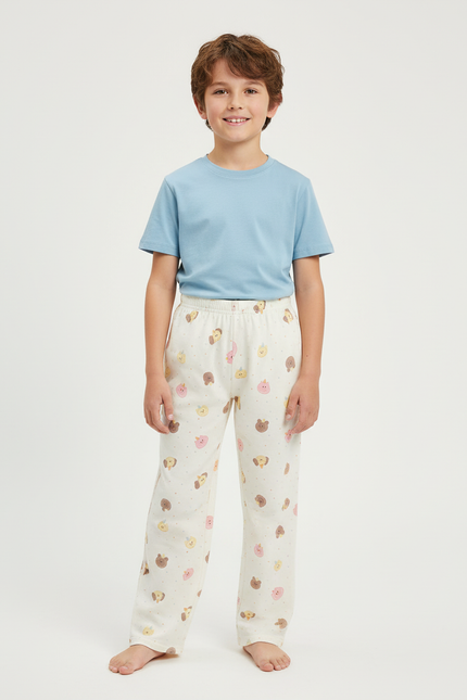 Pantalon Beige Coton Imprimé Animalier Décontracté Enfant - Molleton