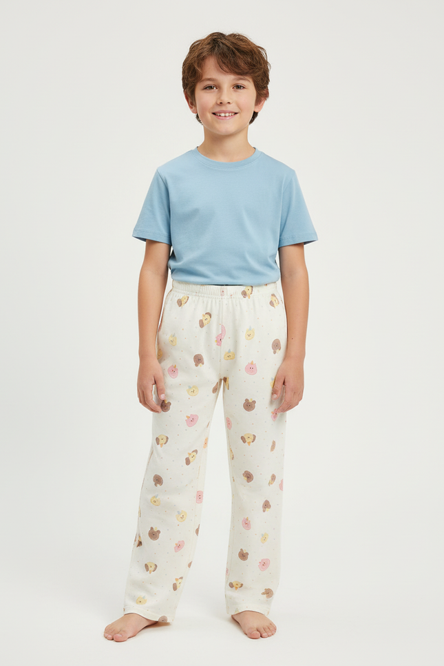 Pantalon Beige Coton Imprimé Animalier Décontracté Enfant - Molleton