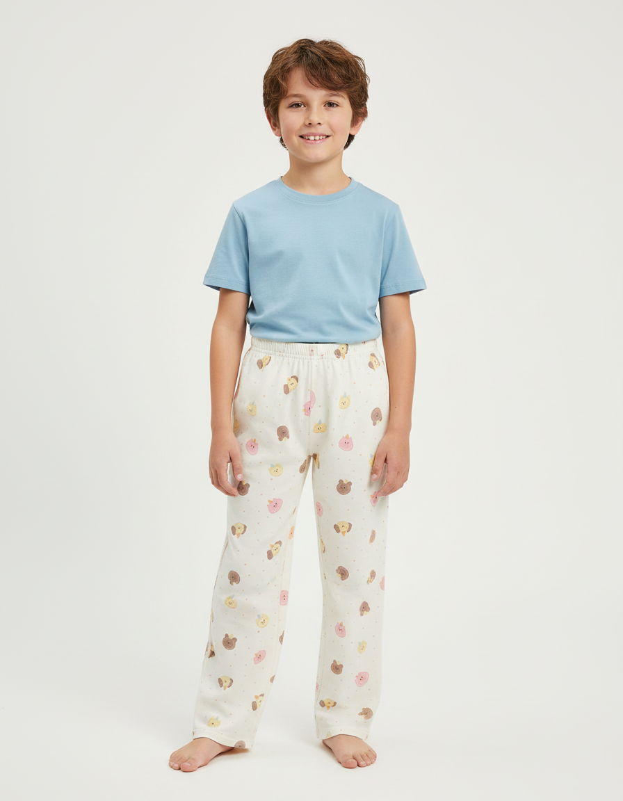 Pantalon Beige Coton Imprimé Animalier Décontracté Enfant - Molleton