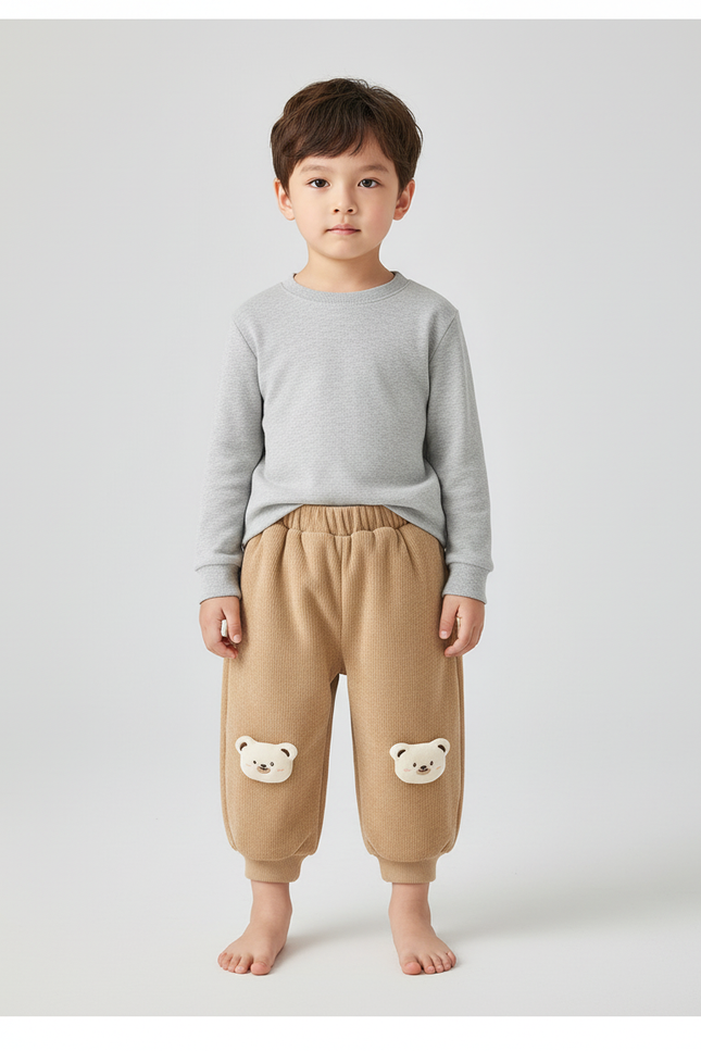 Pantalon Beige Ample Molletonné Ours Enfant