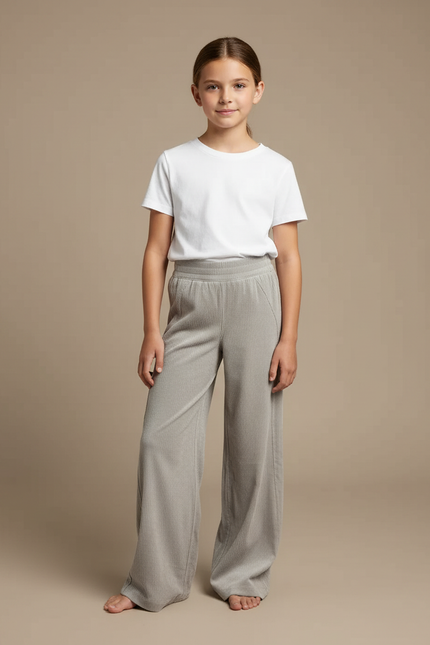 Pantalon Beige Côtelé Droit Fluide Enfant - Gris Cordé