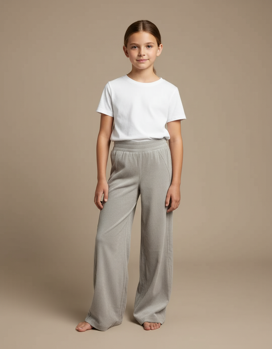 Pantalon Beige Côtelé Droit Fluide Enfant - Gris Cordé