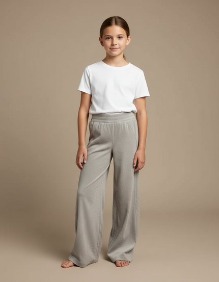Pantalon Beige Côtelé Droit Fluide Enfant - Gris Cordé
