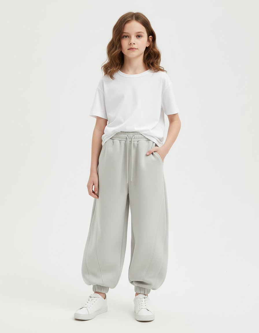 Pantalon Beige Ample Sport Décontracté Enfant - Molleton