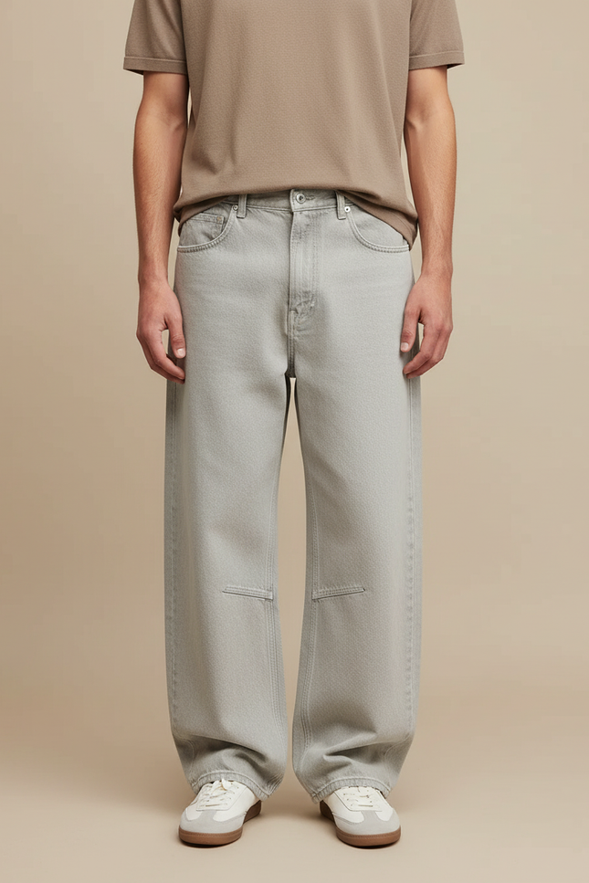 Pantalon Beige Ample Décontracté Coton Homme - Gris Jean