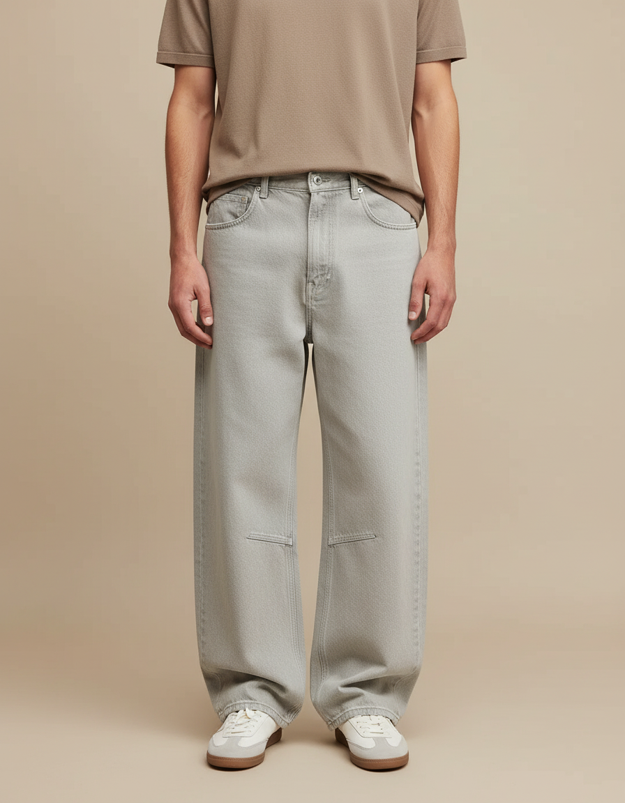 Pantalon Beige Ample Décontracté Coton Homme - Gris Jean