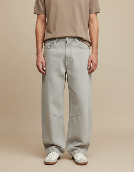 Pantalon Beige Ample Décontracté Coton Homme - Gris Jean