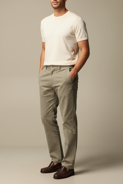 Pantalon Beige Coton Droit Classique Homme - Kaki