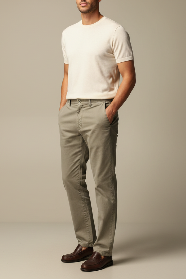 Pantalon Beige Coton Droit Classique Homme - Kaki