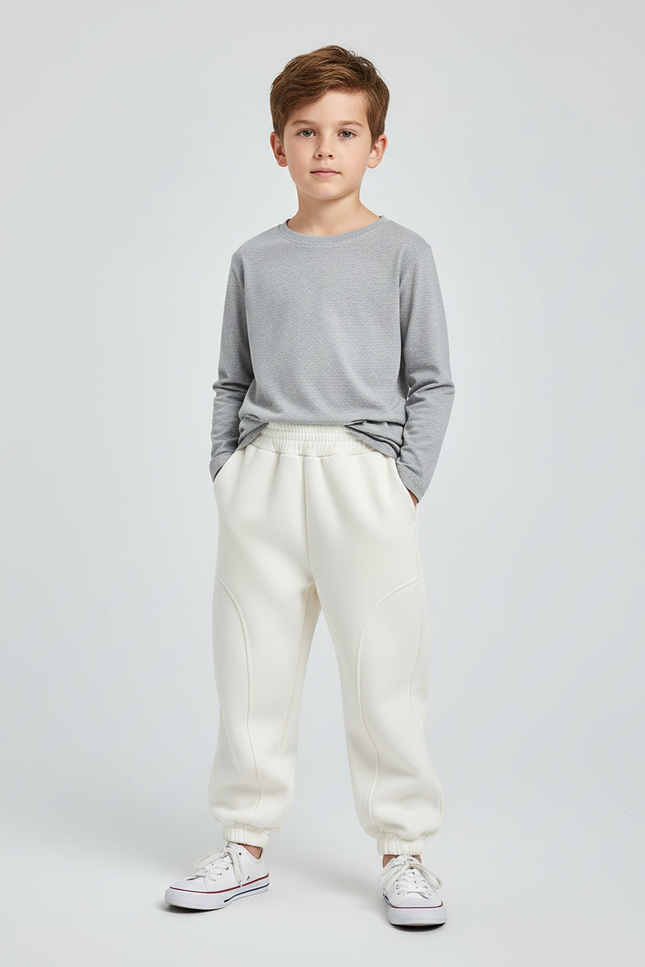 Pantalon Beige Molletonné Ample Décontracté Enfant