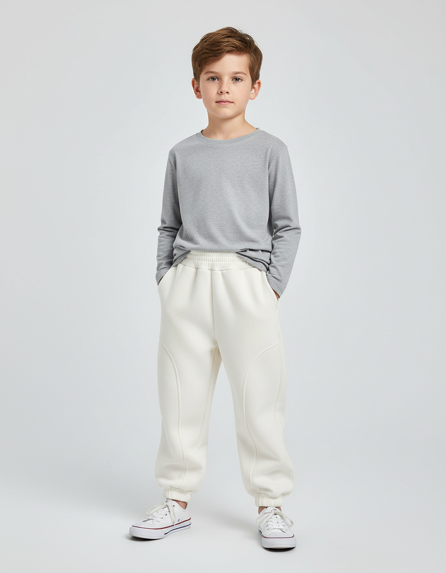 Pantalon Beige Molletonné Ample Décontracté Enfant