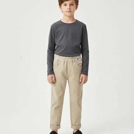 Pantalon Beige Enfant Décontracté Coton Confortable - Toile