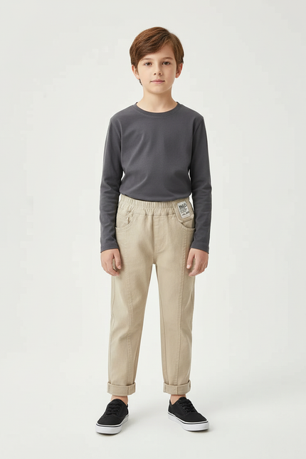 Pantalon Beige Enfant Décontracté Coton Confortable - Toile
