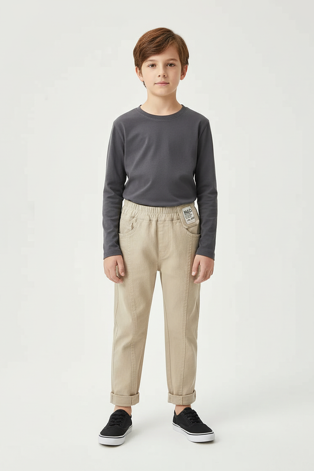 Pantalon Beige Enfant Décontracté Coton Confortable - Toile