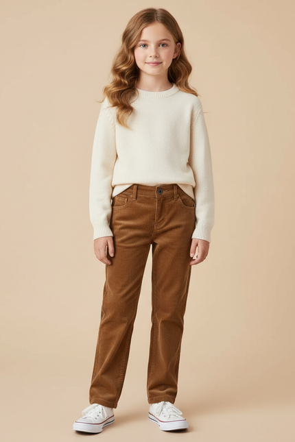 Pantalon Beige Côtelé Droit Enfant Confortable - Marron Cordé