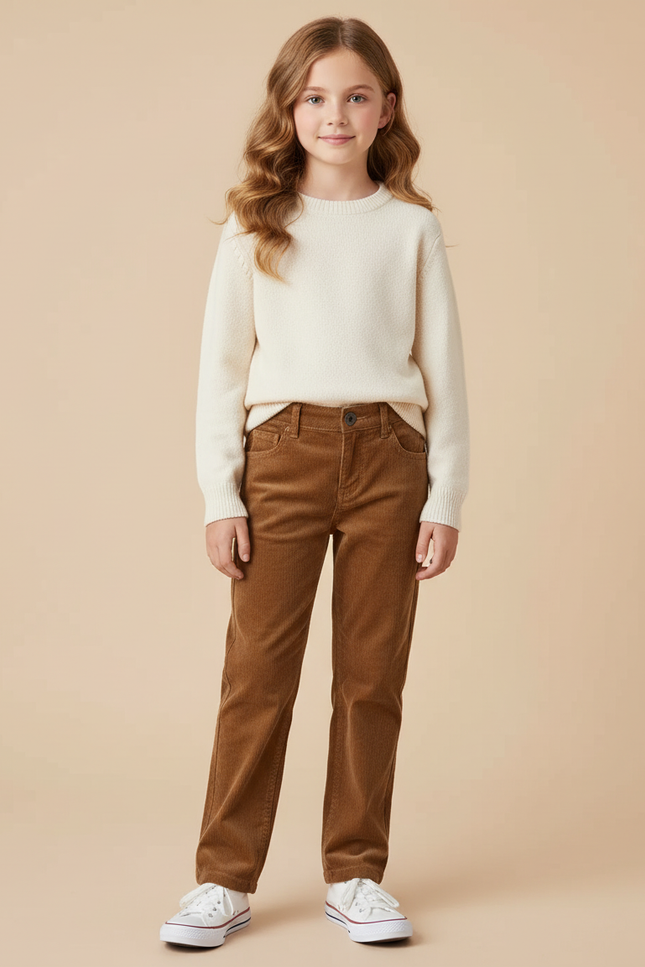 Pantalon Beige Côtelé Droit Enfant Confortable - Marron Cordé
