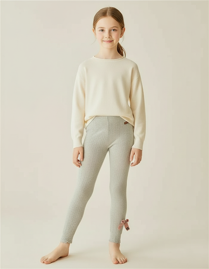 Pantalon Beige Côtelé Nœud Princesse Enfant Fille - Gris Cordé