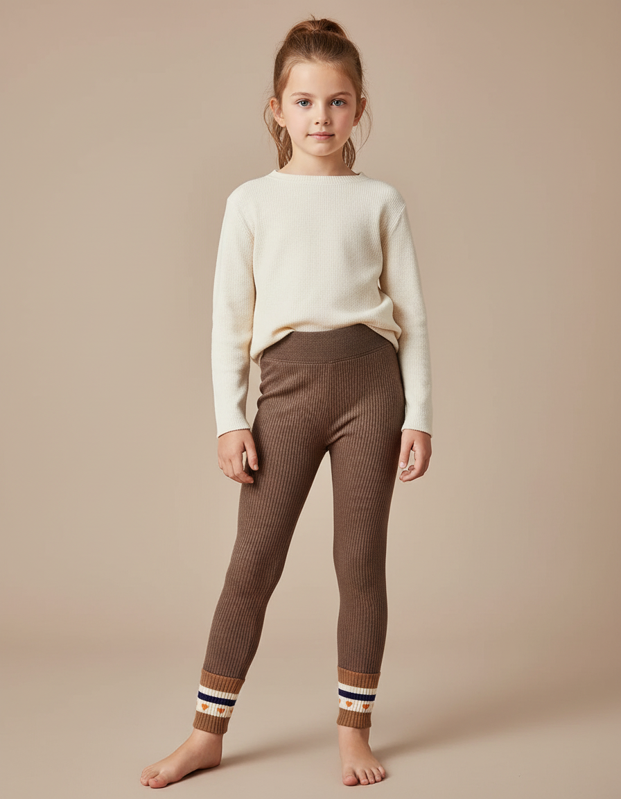 Pantalon Beige Côtelé Tricoté Chaud Hiver Enfant - Marron Maille