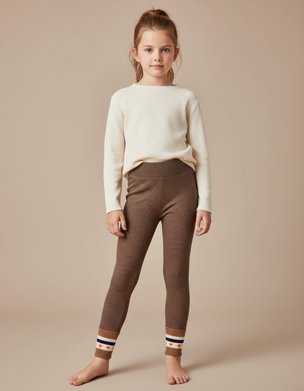 Pantalon Beige Côtelé Tricoté Chaud Hiver Enfant - Marron Maille