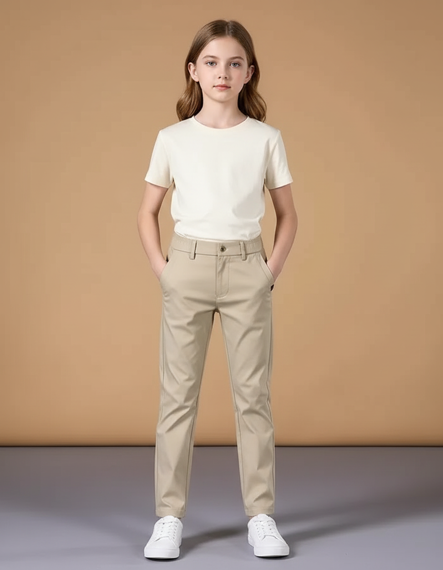 Pantalon Beige Droit Décontracté Coton Enfant