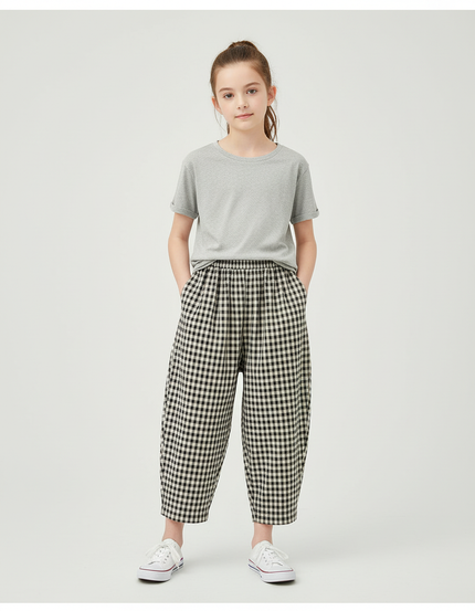 Pantalon Beige À Carreaux Ample Décontracté Enfant - Coton