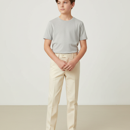 Pantalon Beige Droit Élégant Garçon Classique Cérémonie - Gabardine