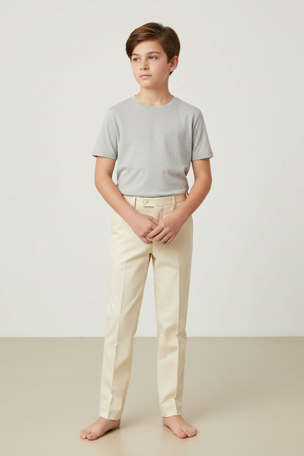 Pantalon Beige Droit Élégant Garçon Classique Cérémonie - Gabardine