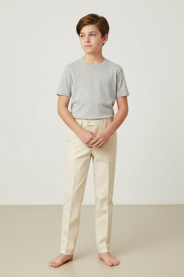 Pantalon Beige Droit Élégant Garçon Classique Cérémonie - Gabardine