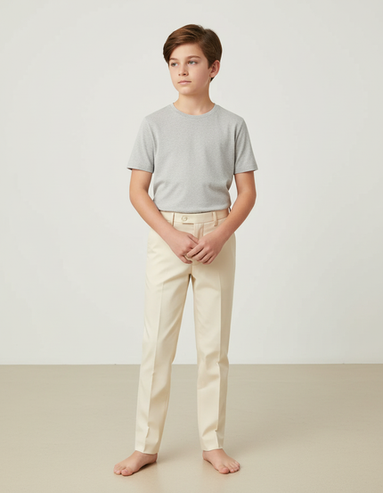 Pantalon Beige Droit Élégant Garçon Classique Cérémonie - Gabardine