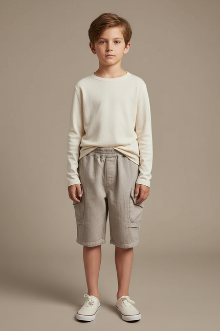 Pantalon Beige Cargo Ample Décontracté Enfant Coton