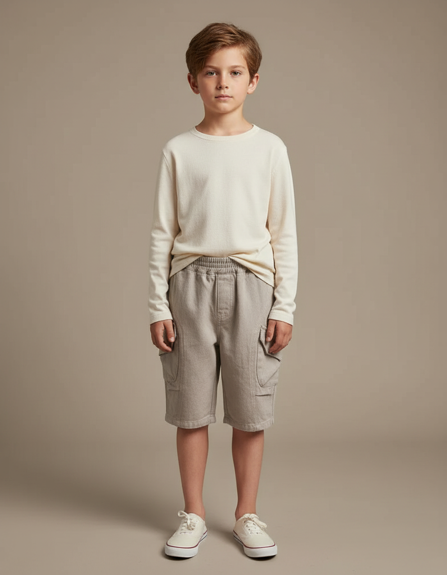 Pantalon Beige Cargo Ample Décontracté Enfant Coton