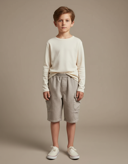 Pantalon Beige Cargo Ample Décontracté Enfant Coton