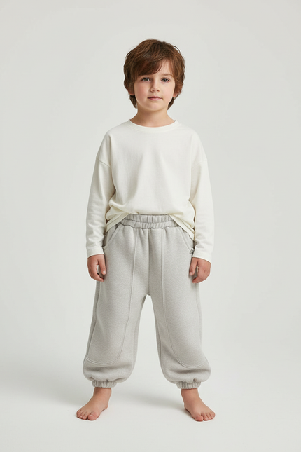 Pantalon Beige Molletonné Ample Décontracté Enfant Hiver