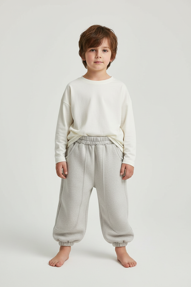 Pantalon Beige Molletonné Ample Décontracté Enfant Hiver