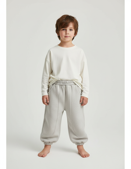 Pantalon Beige Molletonné Ample Décontracté Enfant Hiver