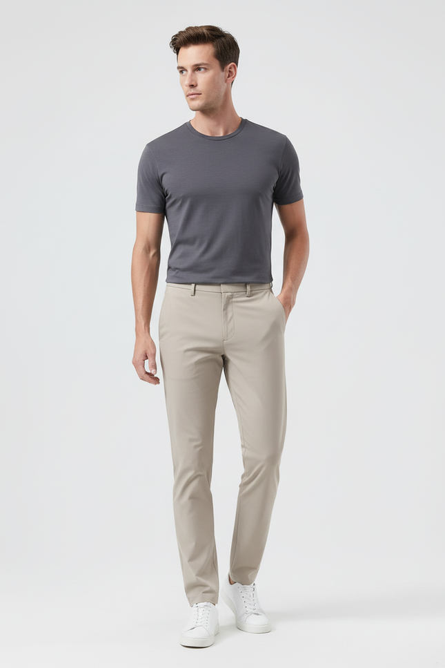 Pantalon Beige Homme Slim Extensible Décontracté Chino - Coton